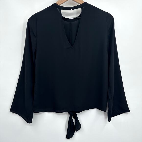 NEW Madewell Bell-Sleeve Tie Front V-Neck Top Blouse in Black Size X-Small NWT - Picture 5 of 13